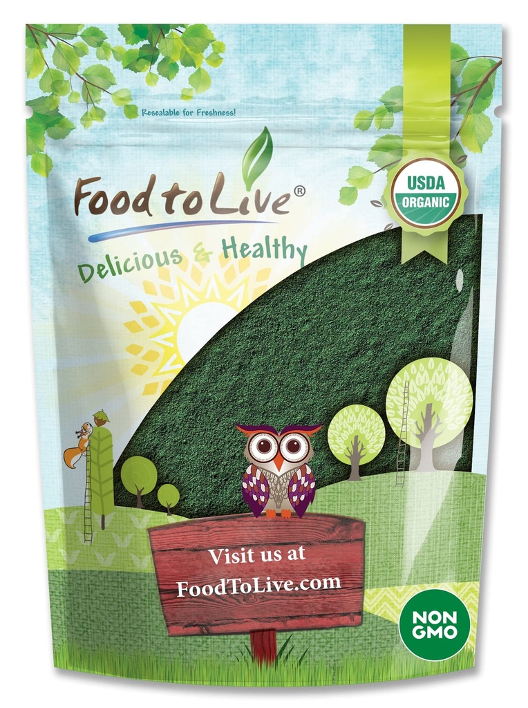 Alimentos para Vivir Polvo Espirulina Orgánica, 8 onzas - No GMO, Kosher, Algas Azul-Green Raw, Superalimentos Veganos, Bulk, No-Irradiated, Proteína Verde Pura Vegana, Rico en Vitaminas & Minerales, Grande para Bebidas