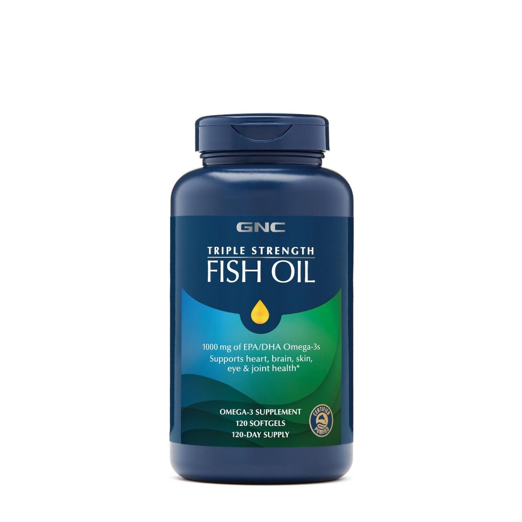 GNC Triple Strength Fish Oil, Twin Pack, 120 Softgels por botella, soporta el corazón, cerebro, piel, ojo y salud conjunta