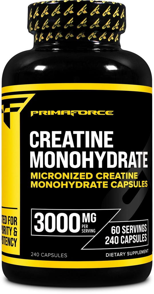Primaforce Cretine Monohydrate Capsules - 240 Capsules, 3000mg por Serving, Gluten Free and Non-GMO