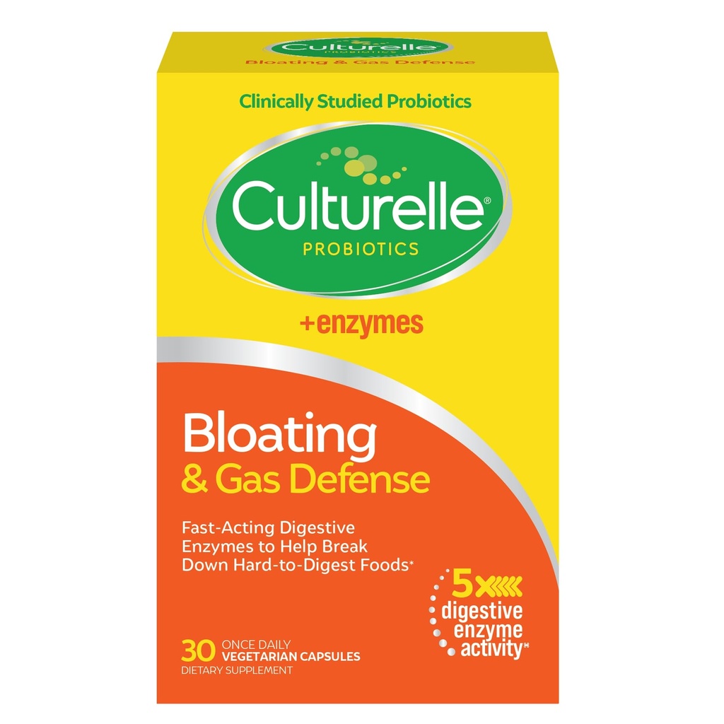 Culturelle Bloating " Gas Defense, Digestive Enzymes " Probiotics for Digestive Health, 30 Capsules, Supports Occasional Indigestion " Discomfort