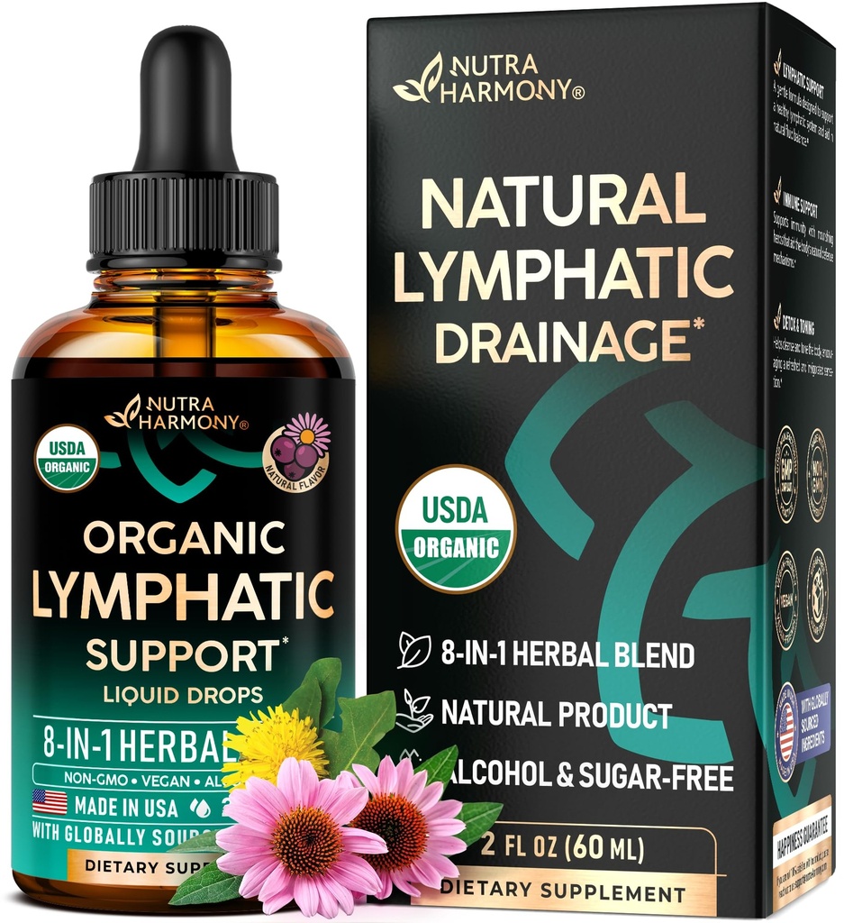 USDA Organic Lymphatic Drainage Supplement - Echinacea ← Elderberry Silencio Dandelion Silencio Rosehip Silencio Cleavers  Calendula ANTE Burdock - Made in USA - Lymph System Drops - Immune Support, Cleanse " Detox, 2 fl oz