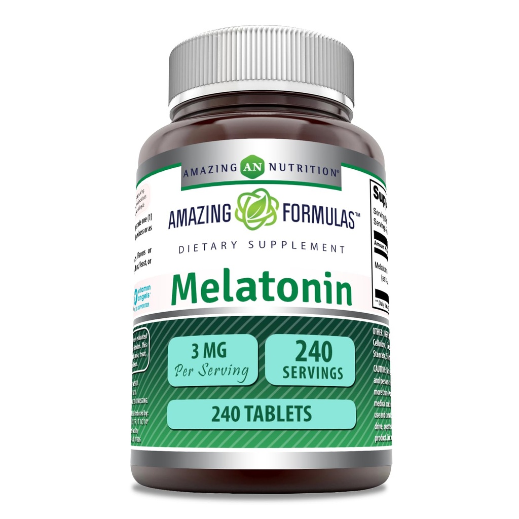 Amazing Formulas Melatonin Suplemento Silencio 3 Mg Por Serving TEN 240 Tablets ← No-GMO TENIDO Gluten-Free TEN Made in USA