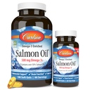 Carlson - Norwegian Salmon Oil, 500 mg Omega-3, Norwegian Salmon Oil Supplement, Wild Caught Omega 3 Salmon Oil Capsules, Fuente sostenible, Brain, Heart &amp; Joint Health, 180+50 Softgels