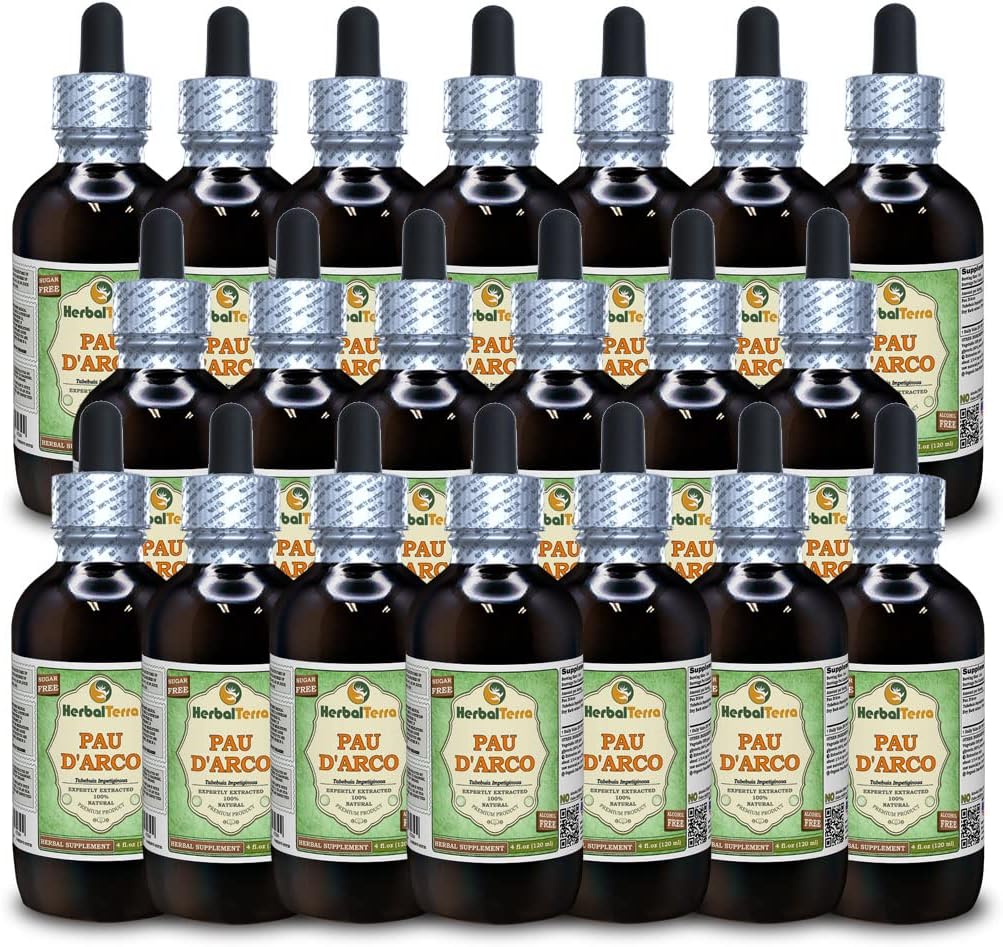 PAU d'arco (Tabebuia Impetiginosa) Glycerite, Barco seco Extracto líquido libre de alcohol (Marca Marca: HerbalTerra, Proudly Made in USA) 20x4 fl.oz (20x120 ml)