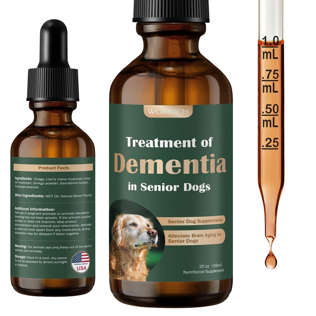 Suplementos para perros mayores para la salud cerebral " Apoyo al sistema nervioso, Suplemento para perros, suplemento de demencia para calmar " , discursos que se pierden, retiro social - 59 ML