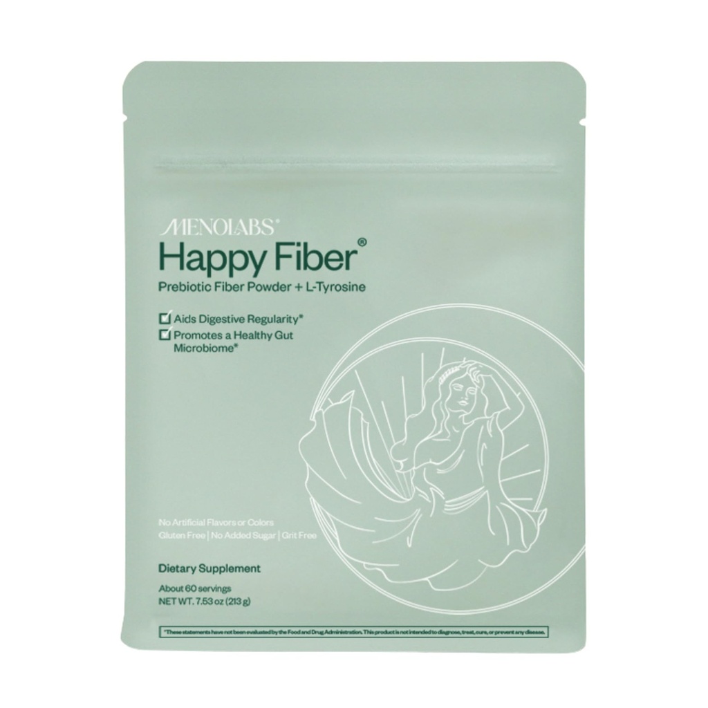 MENOLABS Happy Prebiotic Fiber Supplement - 60 Servings (213 g) - Suplementos de menopausia expertos-formulados para mujeres, con L-Tyrosine