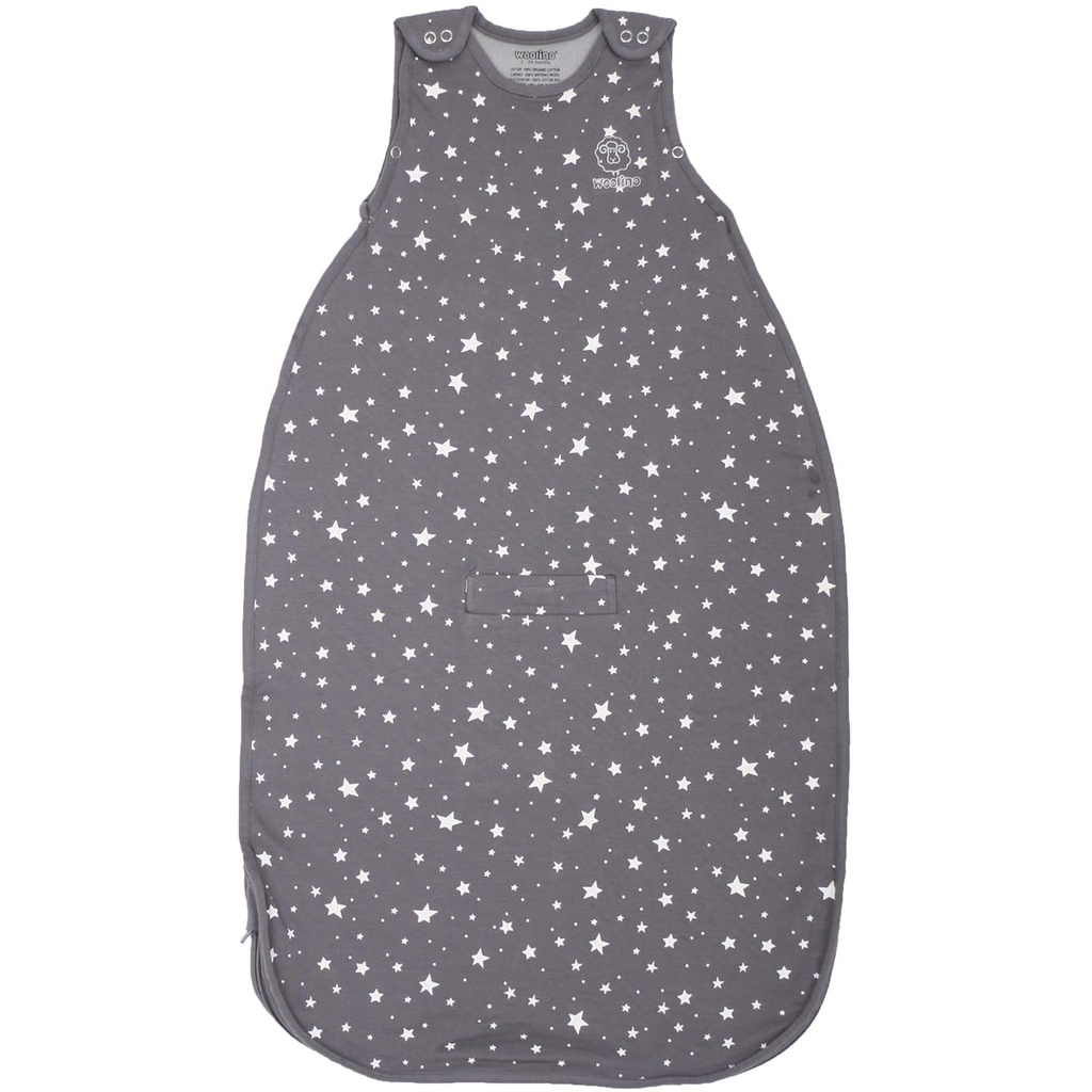 Woolino Merino Wool y algodón orgánico Ultimate Sleep Sack - 4 Season - 2-Way Zipper bolsa de dormir ajustable - Universal Size Sleep Sack for Baby (2-24 Months) - Star Gray