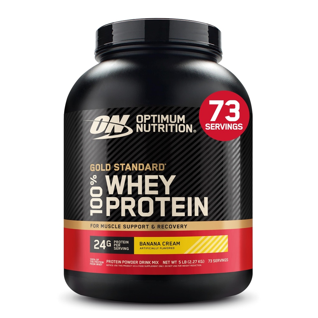 Optimum Nutrition Gold Standard 100% Whey Protein Powder, Banana Cream, 5 libras (Packaging May Vary)