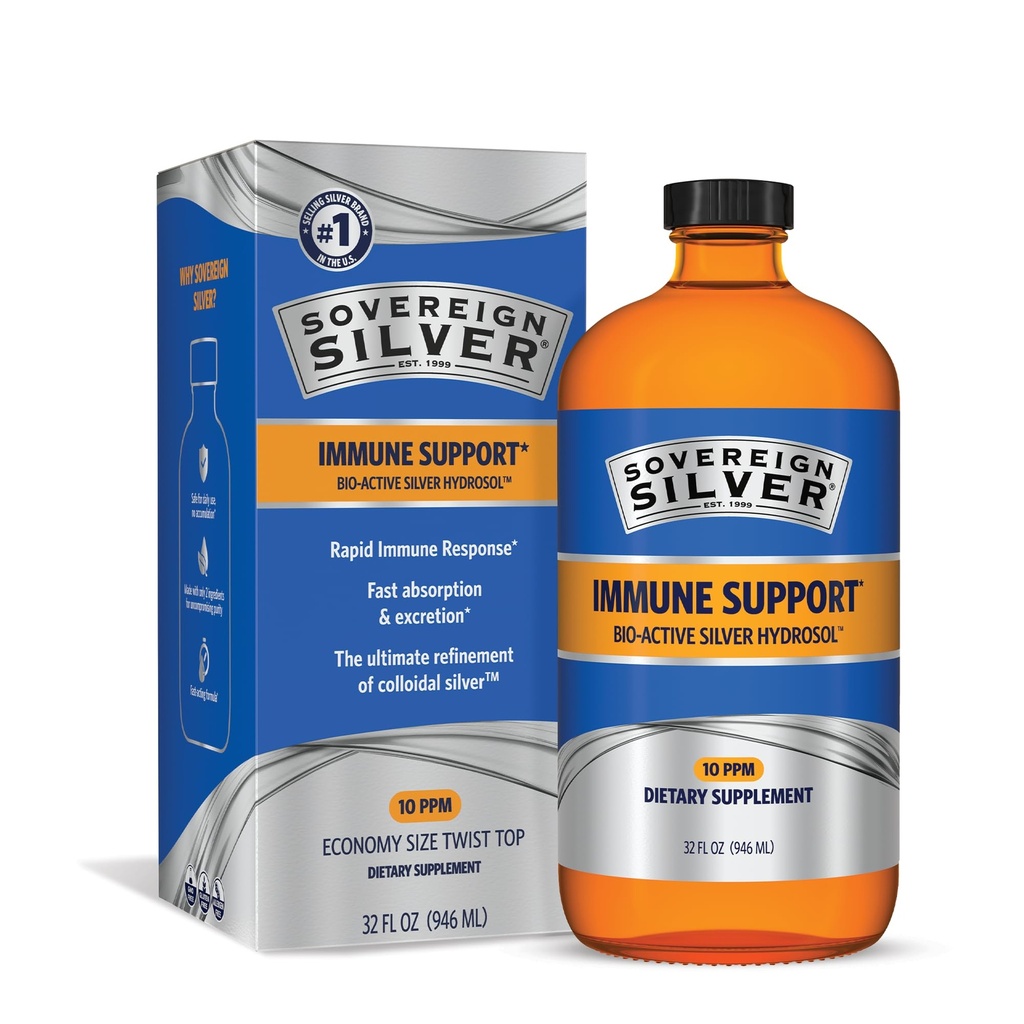 Soberana Silver Immune Support - Colloidal Silver, Bio-Active Silver Hydrosol, 10 ppm, Liquid Twist Top, 32 Fl Oz, (946 mL)
