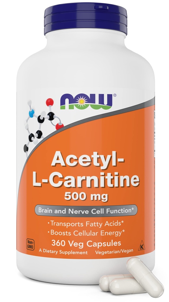 AHORA Alimentos Ahora Acetyl L Carnitine 500mg, 360 Veg cápsulas - no GMO ACL 500 mg cápsulas