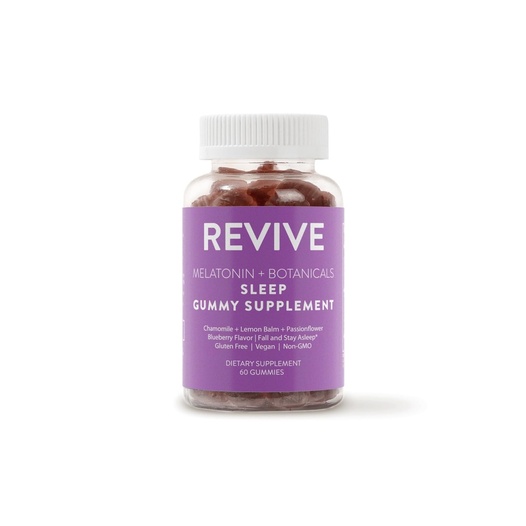 REVIVEEO Melatonin " Botanicals Sleep Gummy Suplemento por Revive Essential Oils with Chamomile, Lemon Balm " Passionflower - 5 mg Melatonin - Blueberry Flavored