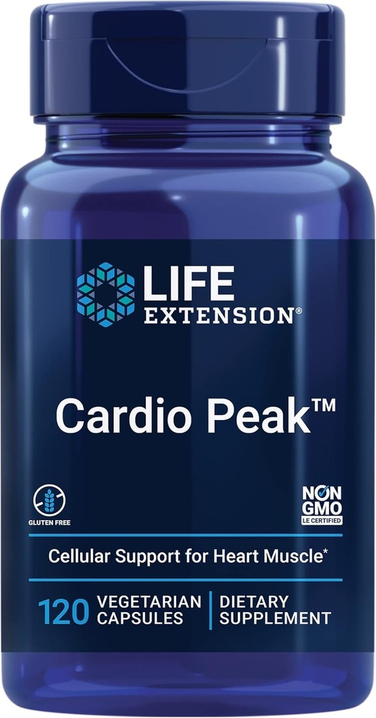 Extensión de la vida Cardio Peak - Extracto de Hawthorn (Leaf, Flower, Stem) Suplemento con Arjuna Extracto para la salud del corazón - Dos veces al día - Gluten Free, Non-GMO, Vegetarian - 120 cápsulas