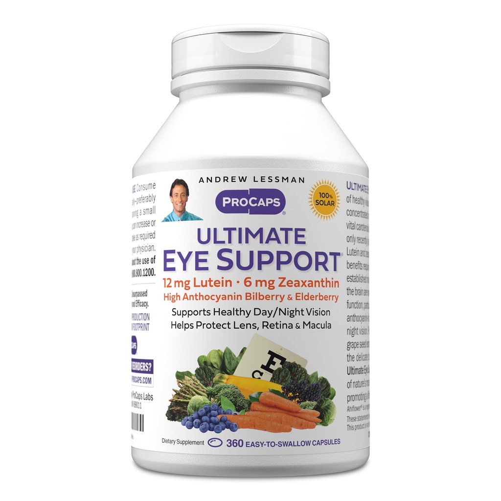 ANDREW LESSMAN Ultimate Eye Support 360 Softgels - 12mg Lutein, 6mg Zeaxanthin, Bilberry, Key Nutrients to Support Eye Health and Promote Healthy Vision. Sin aditivos. Easy to Swallow Softgels