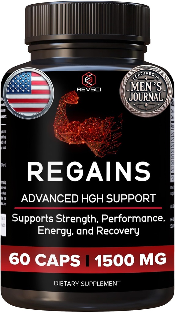 HGH Suplementos para Hombres - Regains Natural Anabólico Crecimiento del Musculo " Hormona de Crecimiento Humano para Hombres, Muscle Builder para Hombres, Muscle Recovery Post Workout Suplemento, 60 Píldoras Proteína