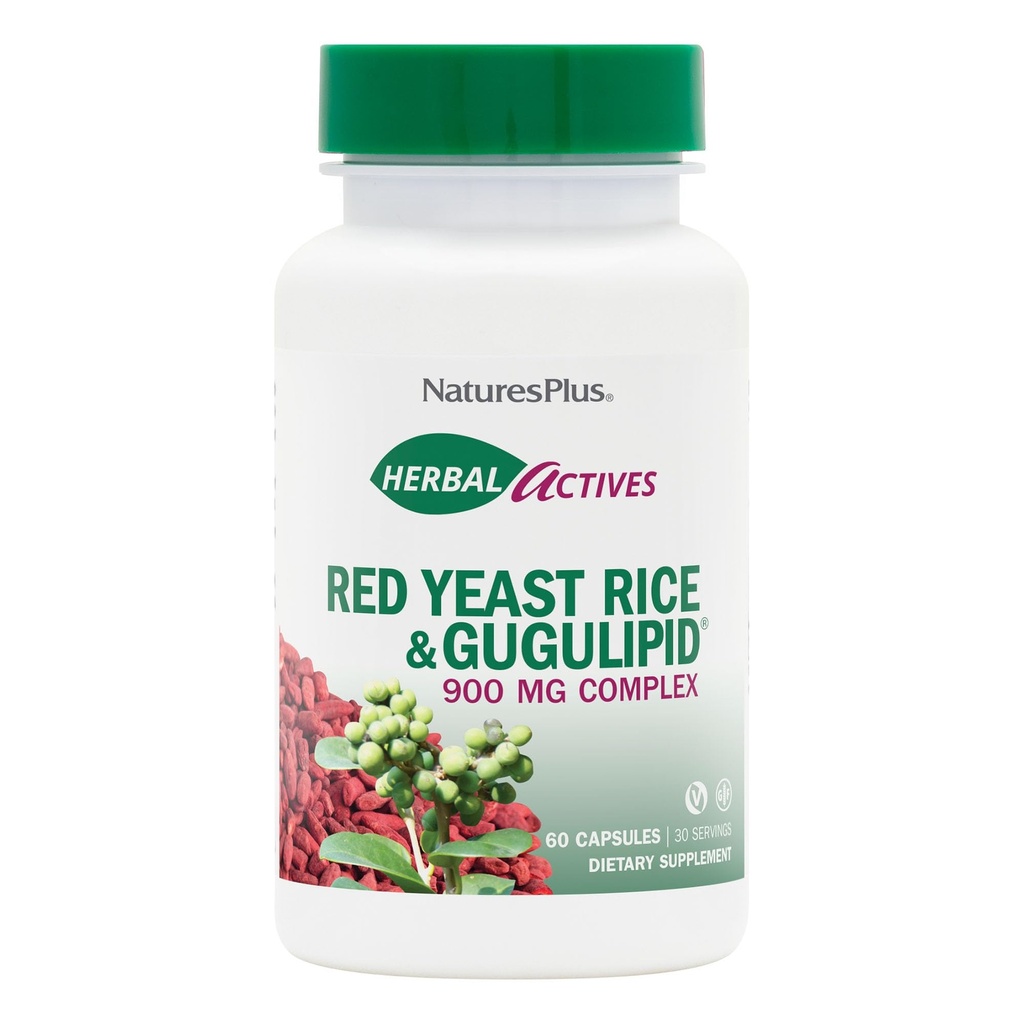 NaturesPlus Red Yeast Rice Gugulipid Complex - 450 mg, 60 Vegan Capsules - Prescription Quality Herbal Supplement, Cholesterol Support - Vegetariano, Gluten-Free - 60 Servings