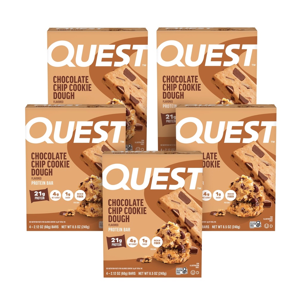 Quest Nutrition Chocolate Chip Cookie Dough - High Protein, Low Carb, Gluten Free, Keto Friendly, 2.12 Oz, 20 Cuenta (4 paquetes de 5)