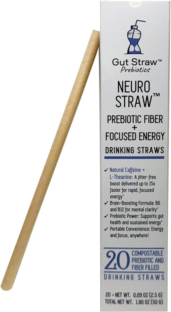 Falda Neuro por Gut Straw - Caffeine natural, L-theanine, B Vitaminas " Fibra prebiótica en una paja ecológica