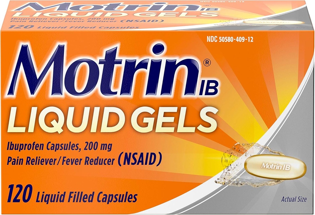 Motrin IB 200mg Ibuprofen Liquid Gel Doin Reliever/Fever Reducer for Aches & Pain, 120 ct