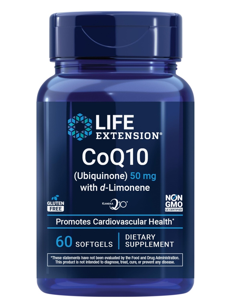 Super-Absorbable CoQ10 (Ubiquinone) con d-Limonene, Suplemento de Salud del Corazón, alivia la fatiga general, oxidative Stress Defense, 50 mg, Non-GMO, Gluten-Free, 60 softgels