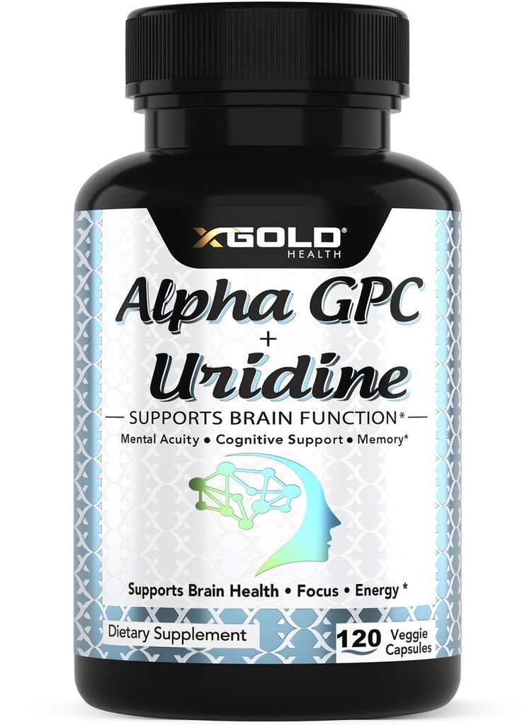 Alpha Gpc + Uridine 900mg – Powerful Nootropic for Boost Focus, Memory, Energy, Mood " Cognitive Performance – 120 Vegetarian Capsules