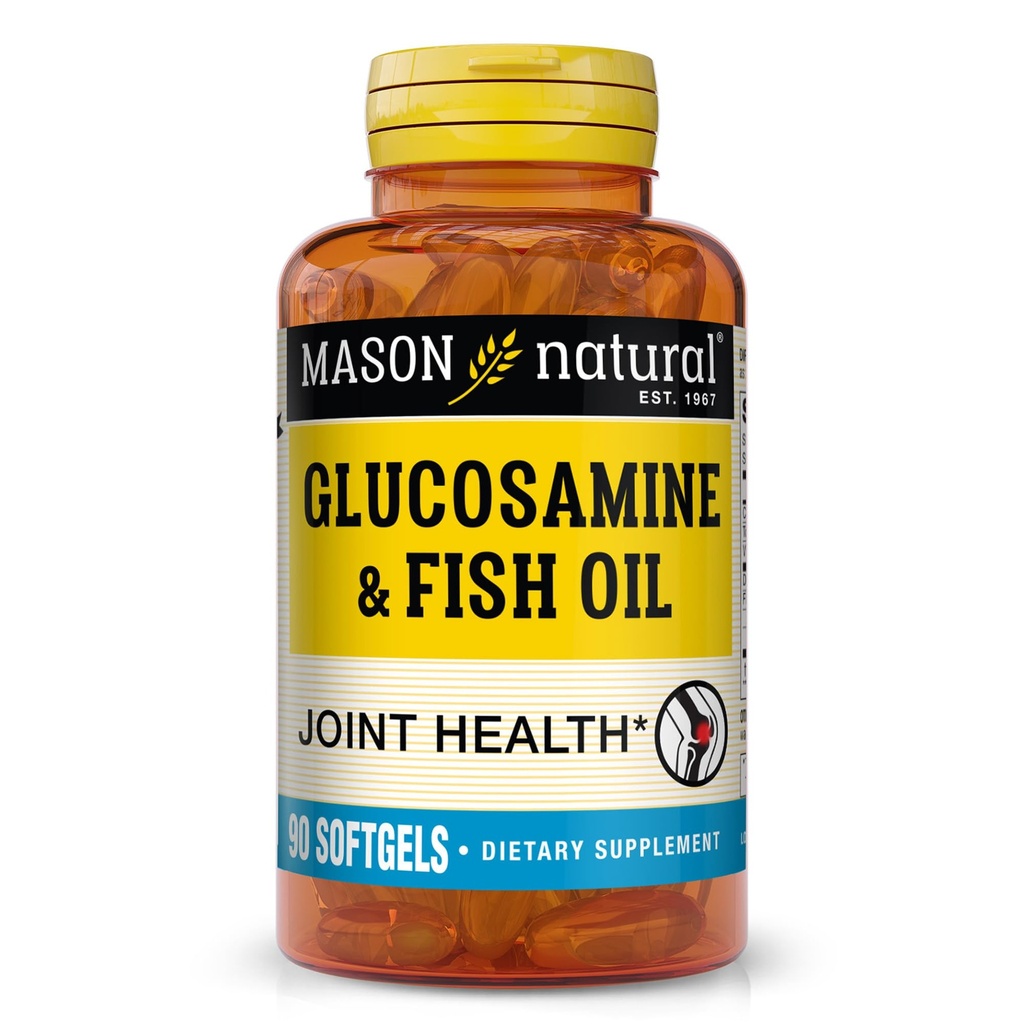 MASON NATURAL Glucosamina &amp; Fish Oil Suplemento con DHA &amp; Omega 3 para soporte conjunto &amp; muscular, 1 mes de suministro de pastillas Softgel