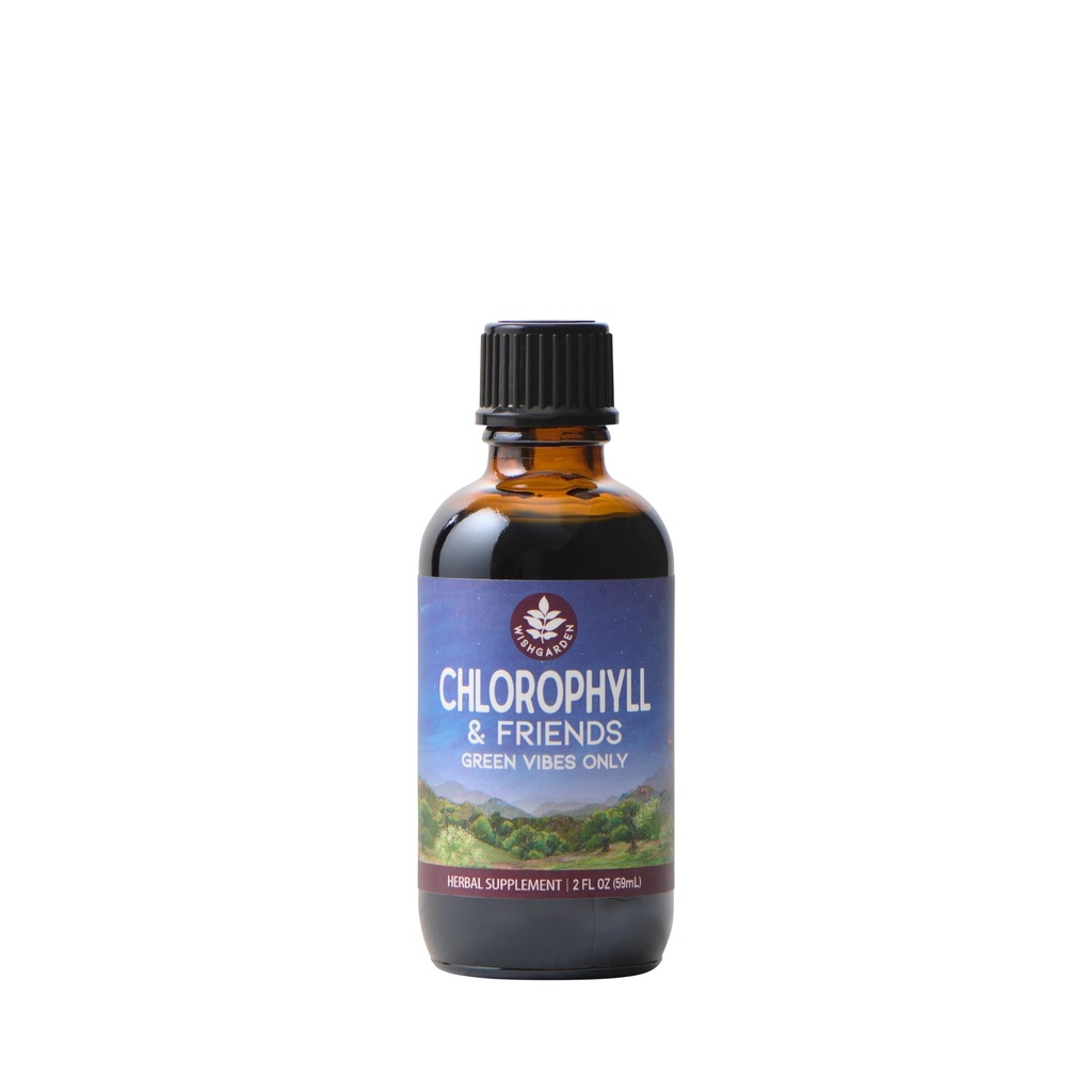 WishGarden Herbs Chlorophyll &amp; Friends - Chlorophyll Liquid Drops with Nettle Leaf, Holy Basil, Moringa Leaf & Peppermint Leaf, Supports increased Energy, Healthy Immune, &amp; Stress Response, 2oz