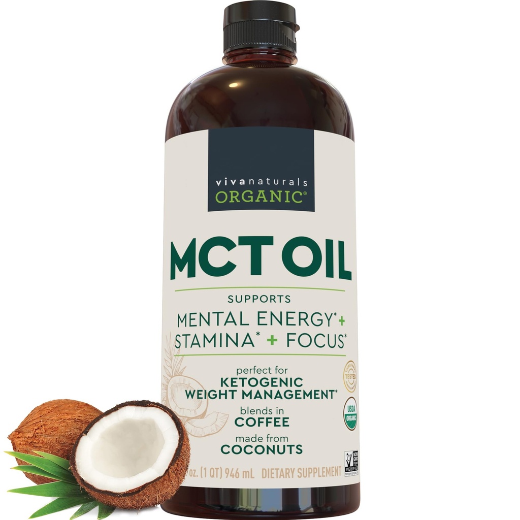 Viva Naturals MCT orgánico Oil, 32 fl oz – MCT Oil for Coffee, USDA Organic, Non-GMO, Paleo Certified " Keto Friendly, Supports Energy " Mental Clarity