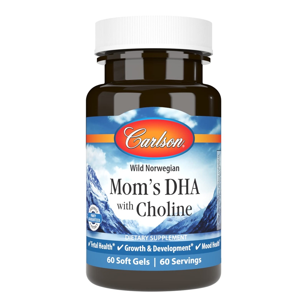Carlson - DHA de mamá con Choline, 3:1 DHA a EPA Ratio encontrado en Breastmilk, Crecimiento y Desarrollo, 60 Softgels
