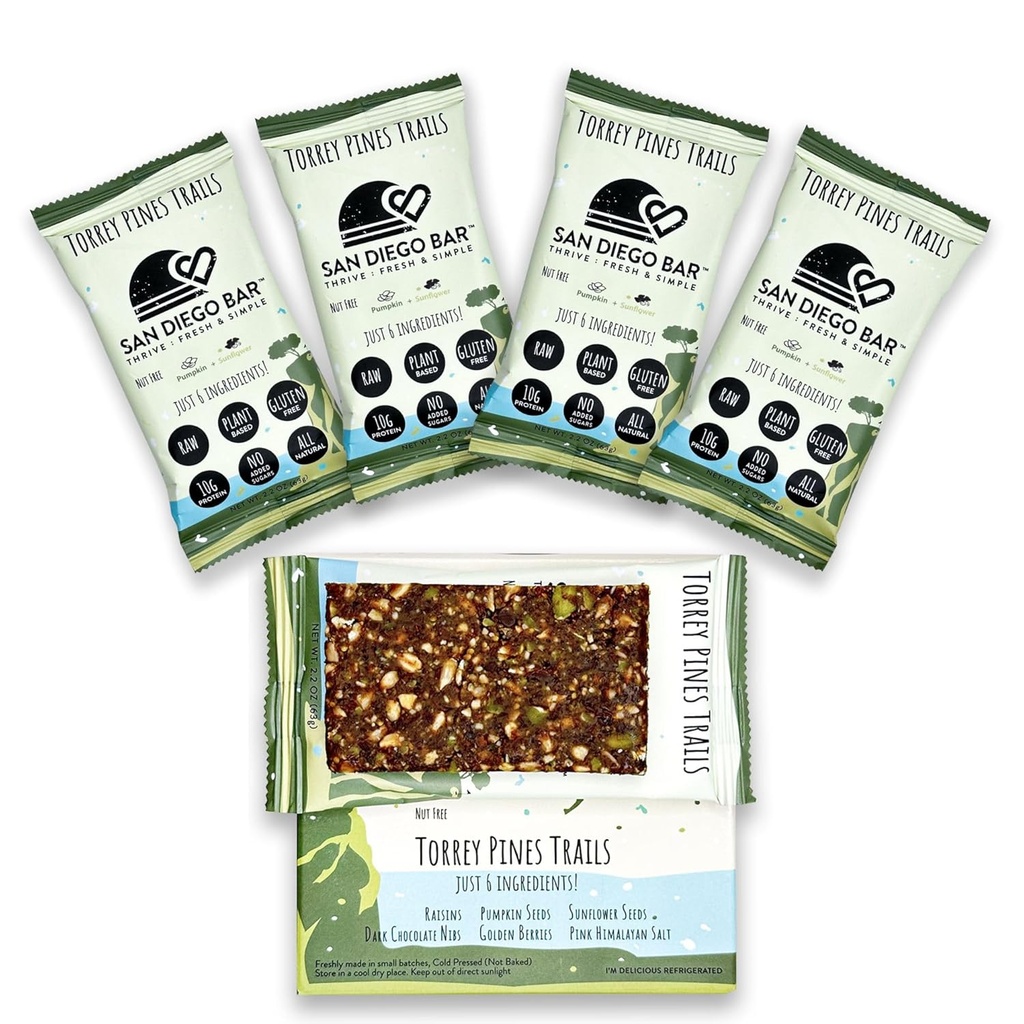 San Diego Bar-Torrey Pines Trails ¦ Pumpkin + Sun Flower TEN RAW & Vegan Protein Bars ← Sugar &amp; Gluten Free ← Bares de desayuno ← Energy Bars ¦ Bares Snack TEN 6 Whole Food Ingredients ¦ Plant-Based Protein