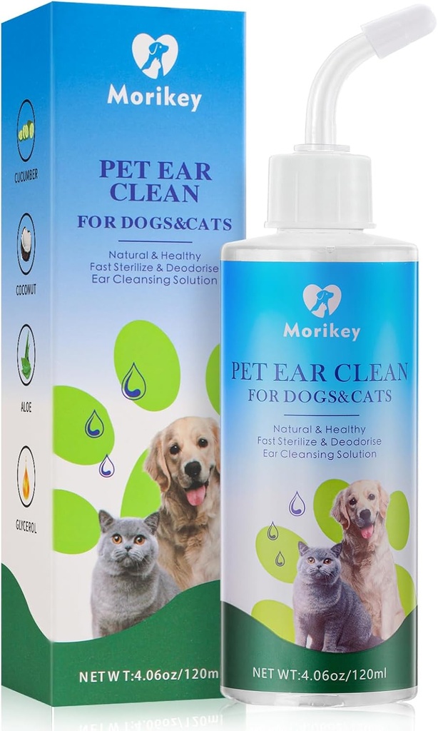 Pet Ear Cleaner Solution for Dogs implicaCats, Nature Dog Ear Drops Ayuda a eliminar el olor Aliviar Soothe Itchiness - 4.06oz/120ml