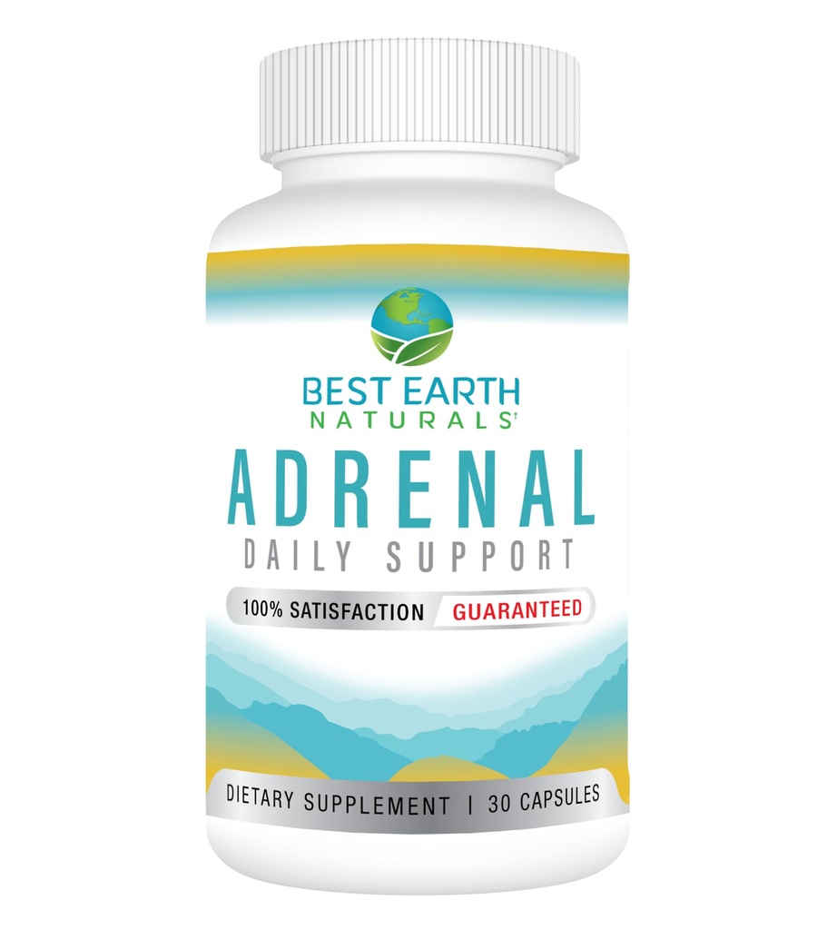 Mejores Naturales de la Tierra - Soporte Adrenal para Adultos - Basil Santo, B C Vitaminas, L-Tyrosine, Rhodiola Rosea Root, Ashwagandha Suplementos para Gerente de Cortisol Apoyo - 30 Day Supply