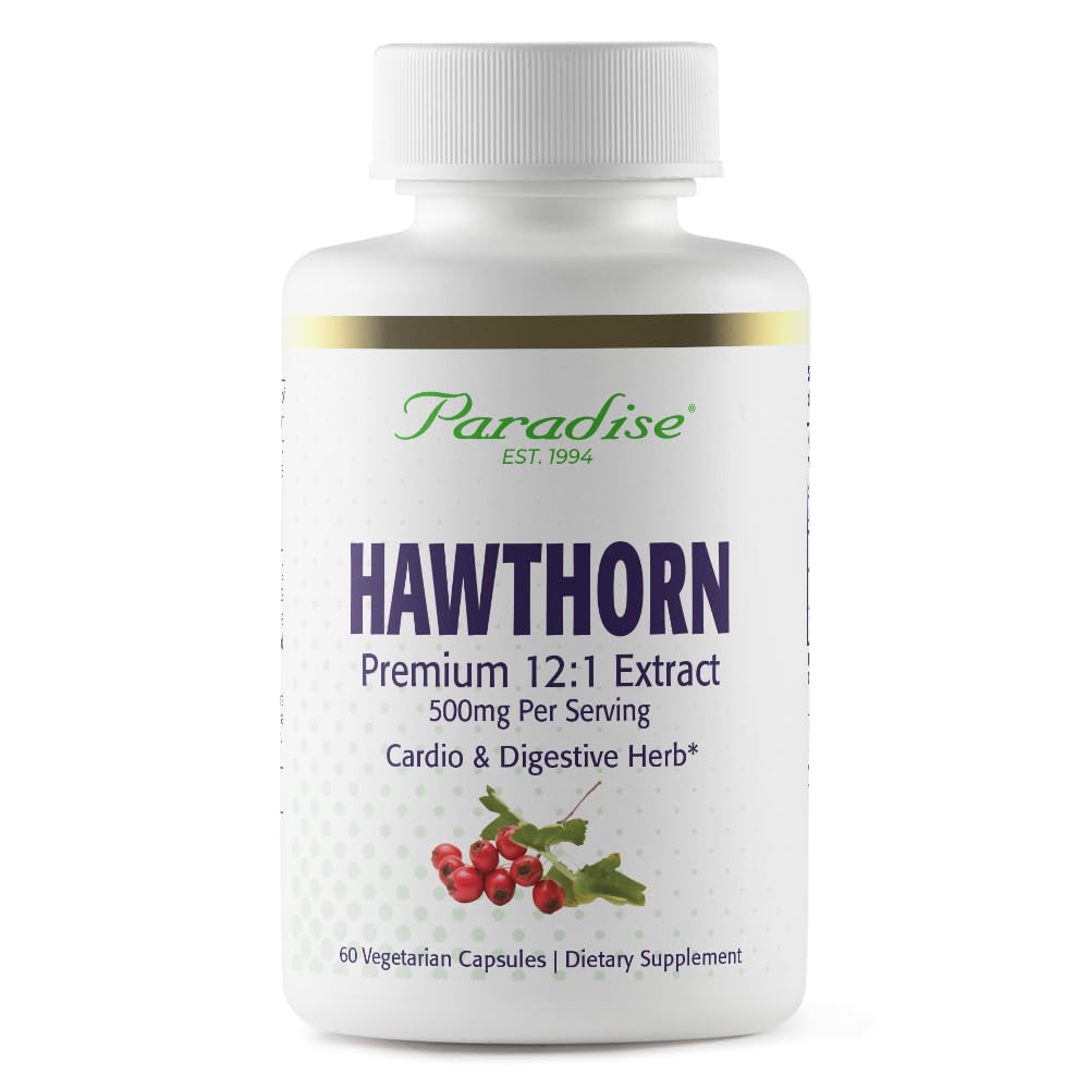Herbs Paradisiaco Berry Hawthorn, Extracto entero activo, Super Potent, Ultra Pure, Vegan, No GMO, Gluten Free, 60 cápsulas vegetarianas