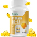 Vitamina D3 K2 con MCT Oil, Vitamina D3 5000 UI y K2 100mcg, Fórmula 2 en 1 para Bone and Heart Health, Gluten Free - 60 Cuenta Softgels