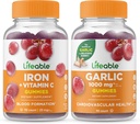 Hierro salvavidas con vitamina C + ajo 1000mg, Gummies Bundle - Gran Tasting, Suplemento de vitamina, Gluten Gratis, GMO Gratis, Chewable Gummy
