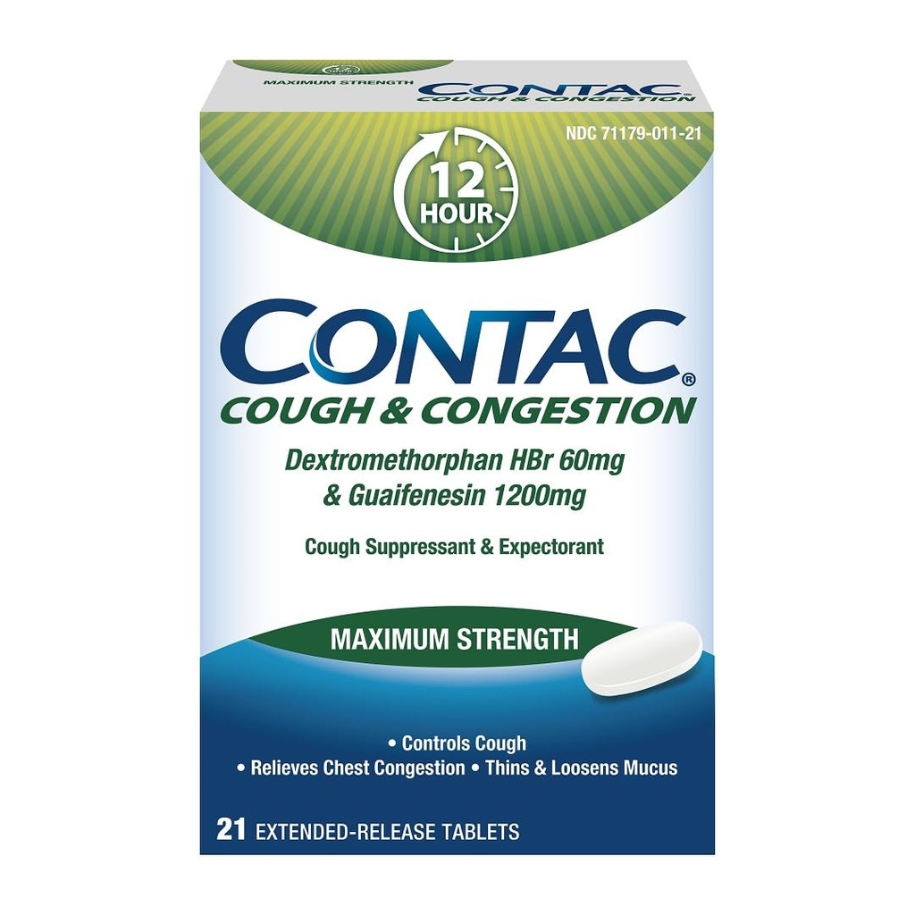 Tos contac " Congestion Maximum Strength Controls Cough, Thins and Loosens Mucus, Guaifenesin " Dextromethorphan HBr, Extended Release Tablets, 21 Count