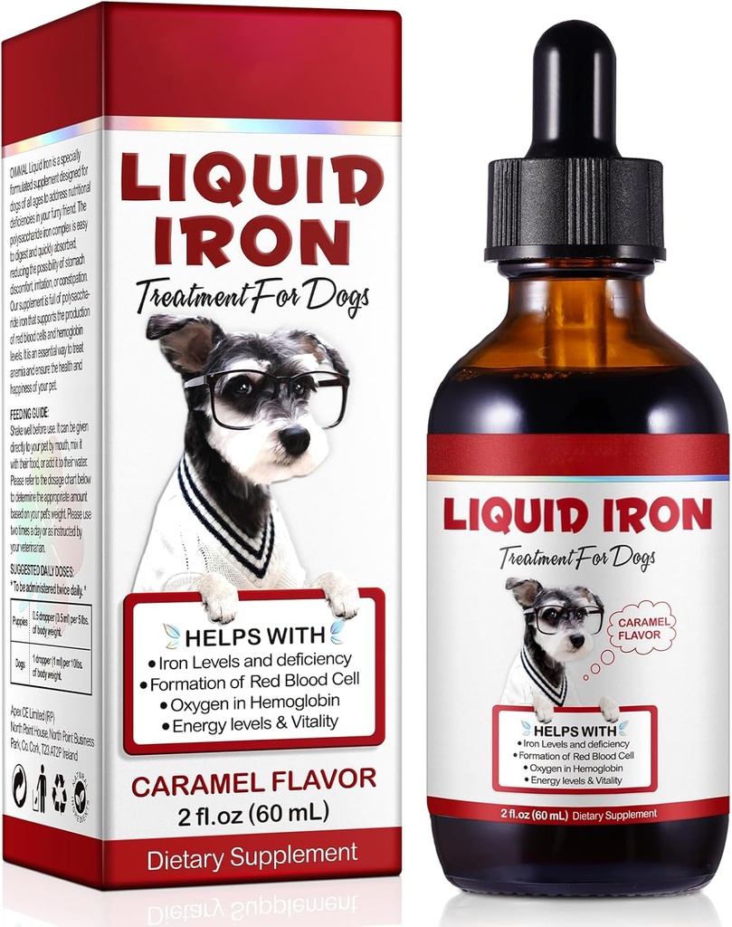 gotas de hierro líquido para perros, suplementos de hierro líquido para perros apoya la anemia, promueve la salud sanguínea, mejora los niveles de bajo nivel y letargo - suministros de mascotas vitaminas de perro - 60 ml/Caramel Flavor
