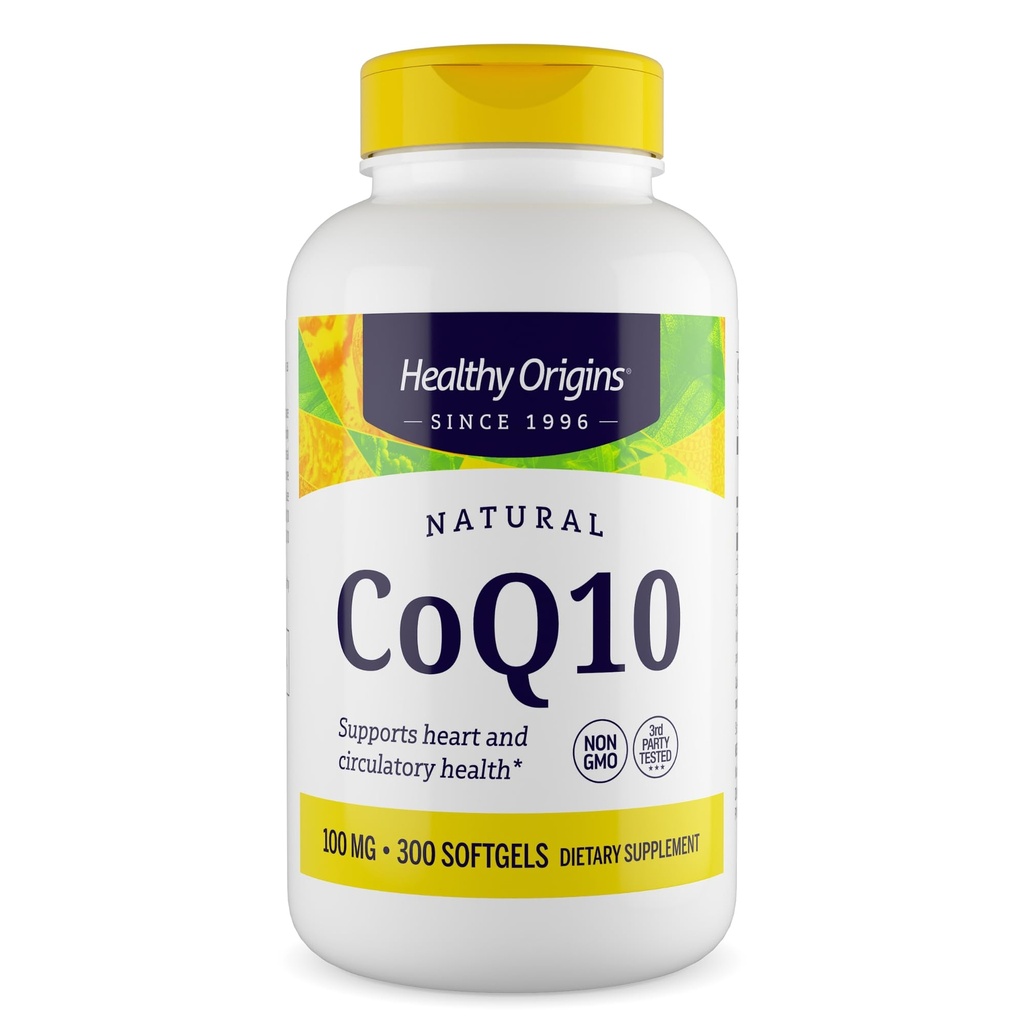 Orígenes saludables® CoQ10 100 mg – Ubiquinona Trans-Isomer Natural – fermentada por levaduras, apoya la salud cardíaca y energía celular – No GMO 300 Softgels