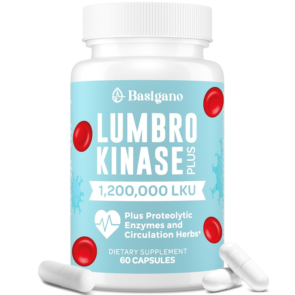 Suplemento de Lumbrokinase, 1.2 Millones de LKU - 120mg cápsulas, Potent Nattokinase Alternativa con Enzymes Proteolíticos y Herbal Blend