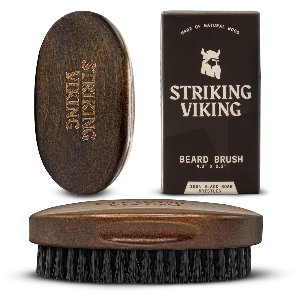 Cepillo de barba vikingo para hombres - 4.3 pulgadas de madera de haya, marrón - Boar cepillo de barba brisa, tamaño de viaje Detangler &amp; Reductor estatico