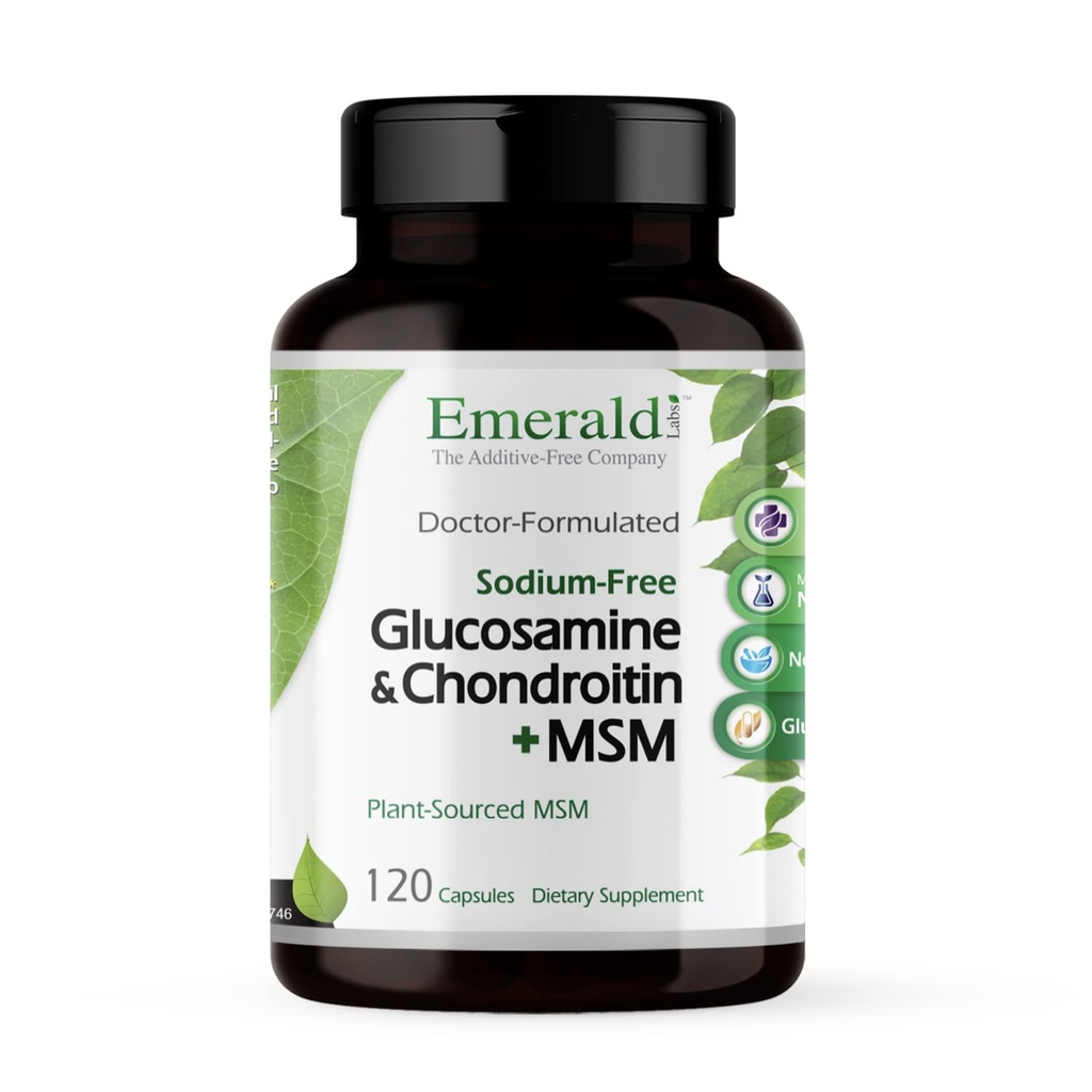 Laboratorios de esmeralda Glucosamina " Condroitina con MSM - Salud ósea " Suplemento de salud conjunta - Sin gluten - 120 cápsulas (30 días de suministro)