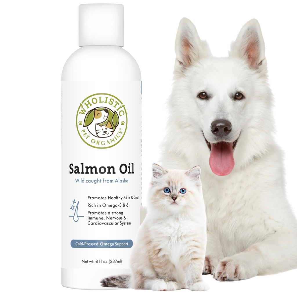 Mascotas Wholisticas Orgánicas Salmón Aceite: Mar Profundo Salvaje Aceite de Salmón de Alaska para Perros y Gatos - Natural Omega 3 Petróleo de Pez Perro Suplemento con EPA y DHA para Skin, Coat, Heart y Nervous System Health