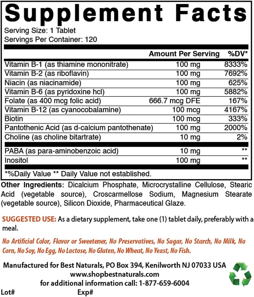 Mejores Naturales Complejo B-100 &amp; K2 D3 180 Tabletas