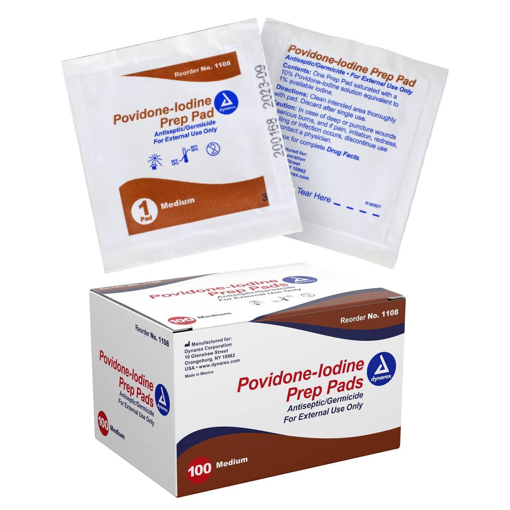 Dinasrex Povidone-Iodine Prep Pads, Saturated with Povidone Iodine 10%, Medical-Grade Antiseptic Wipes Usado para Prepping Prior Minor Procedures, Medium, 1 Case of 100 Prep Pads