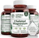 Oxido de magnesio nutra natural 250 mg - Absorción alta para huesos fuertes, salud cardíaca, energía eléctrica, libre de gluten, no transgénico, 90 tabletas (3 Pack) en botellas de vidrio reciclable libres de BPA