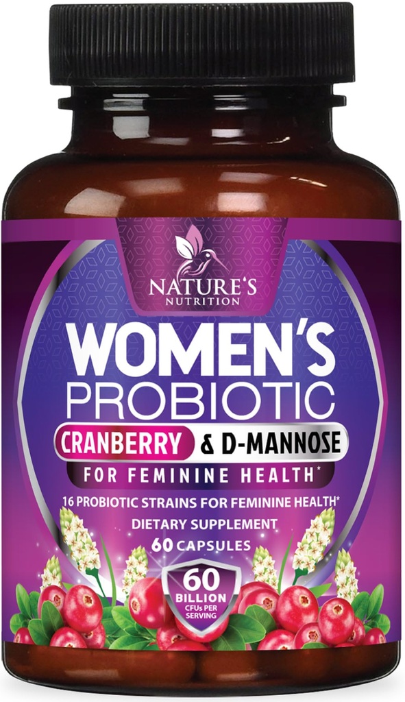 Probióticos para Mujeres 60 Billones CFU - 16 Strains, Prebiotics & Cranberry, PH Balance, Digestive Health, Vaginal &amp; Immune Support, Womens Probiotic for Gut Health, Shelf Stable - 60 cápsulas