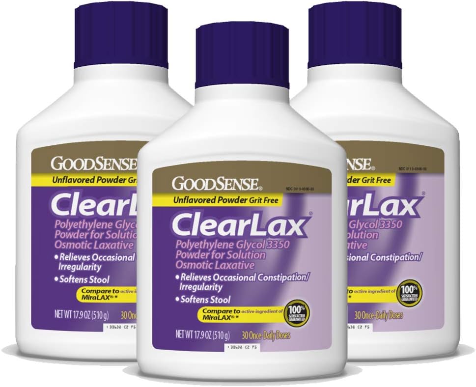 Good Sense ClearLax, Polyethylene Glycol 3350 Powder for Solution, Osmotic Laxative, 53.7 Oz, paquete de 3