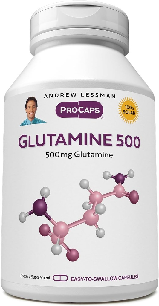 ANDREW LESSMAN Glutamine 500 mg - 60 Capsules - Free Form Amino Acid. Supports Skeletal Muscle, Gastrointestinal Health. Maintains Healthy Kidneys, Liver, Heart, Brain. Easy-to-Swallow Capsules.