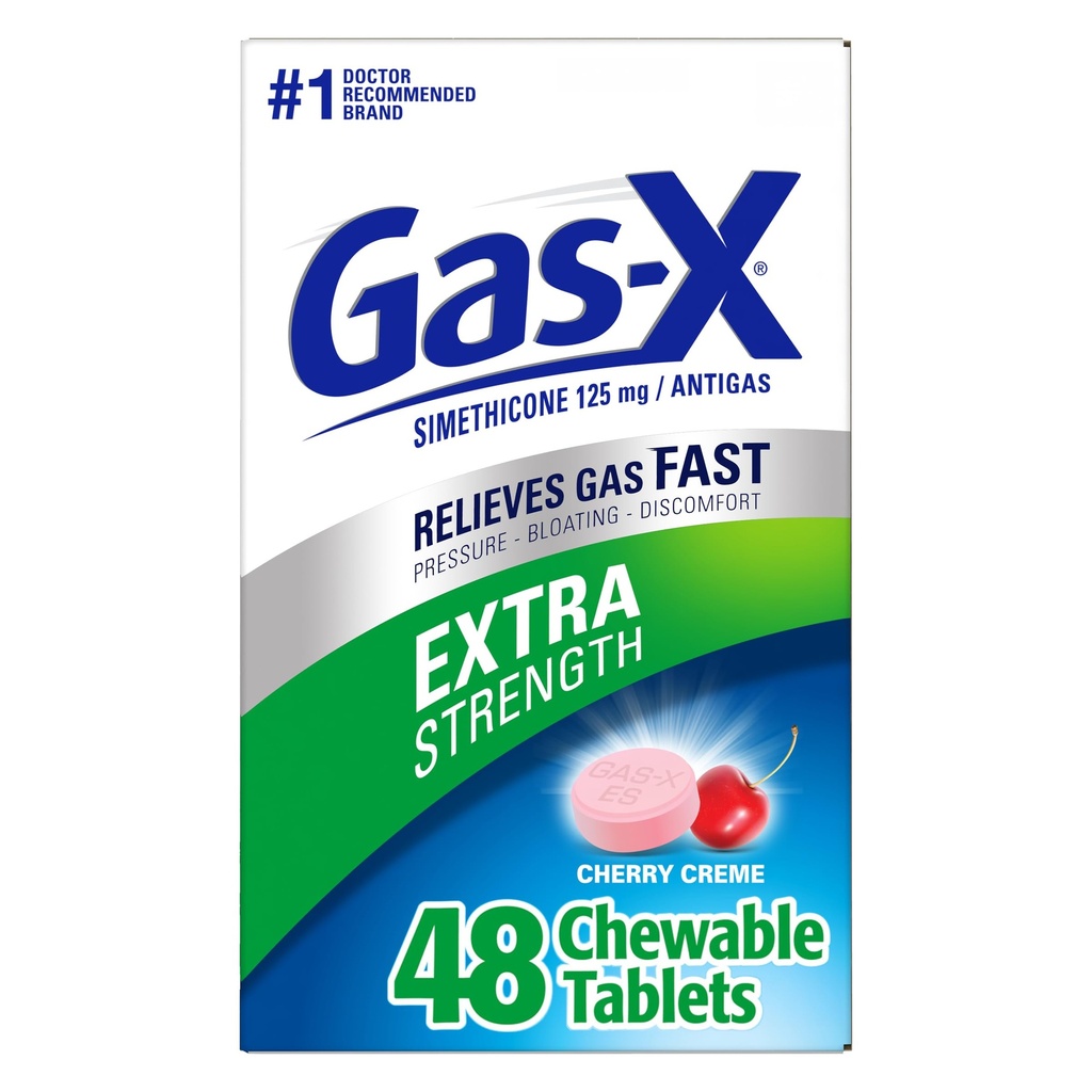 Gas-X Extra Strength Cajas de Alivio de Gas Chewable con Simethicone 125 mg, Cereza - 48 Conde
