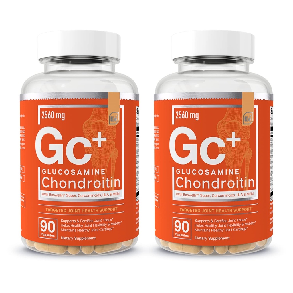 Elementos esenciales Glucosamine Chondroitin MSM Boswellia Serrata Hyaluronic Acid Supplement Joint Support Antioxidant Supplement for Flexibility - 180 Capsules (2-Pack)