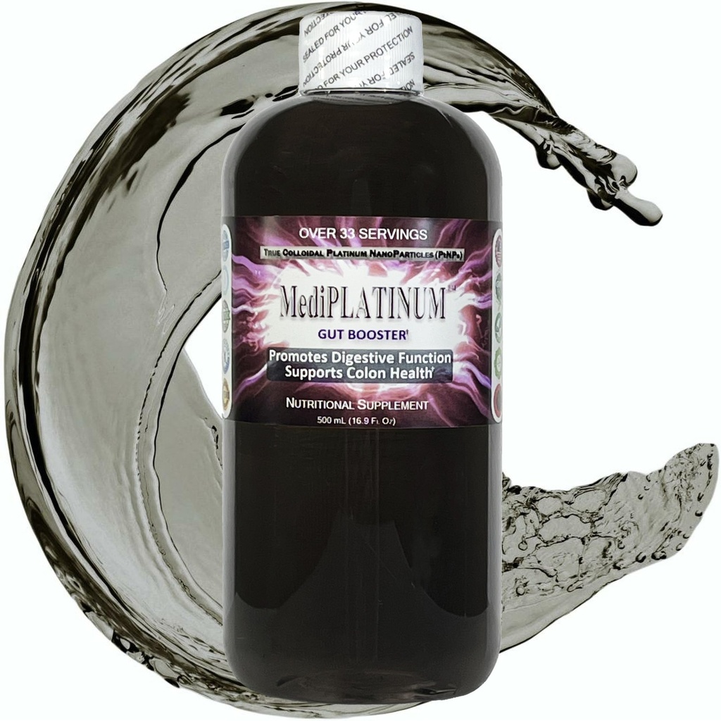 MediPLATINUM Gut Booster True Colloidal Platinum PtNP Suplemento Nutricional - 500 mL (16.9 Fl Oz) en Botella de plástico libre de BPA